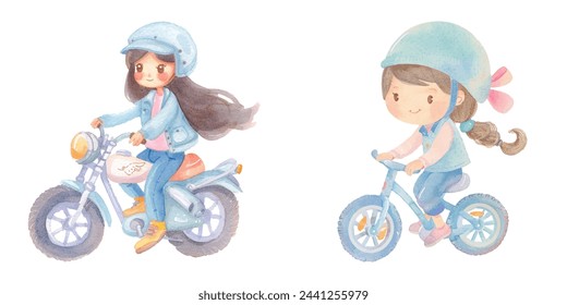 girl biker watercolour vector illustration 