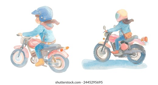 girl biker watercolour vector illustration 