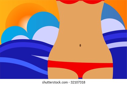 Girl with bikini at the beach.