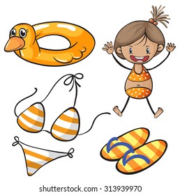 Girl in bikini and beach set illustration