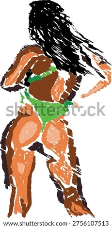 Girl in bikini freehand vector drawing 