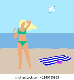 girl in bikini on the beach vector