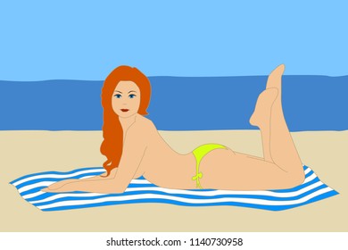 girl in bikini on the beach vector