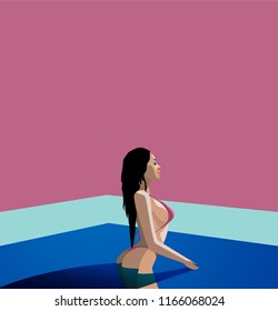 Girl in bikini standing in the pool

