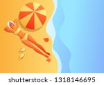 Girl in bikini sunbath and relax. Beautiful tanned blond woman in sunglasses on beach.