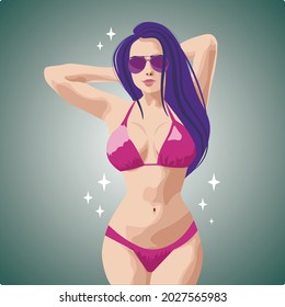 Girl in a bikini, vector graphics.