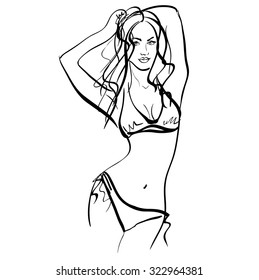 Girl in bikini, vector, sketch
