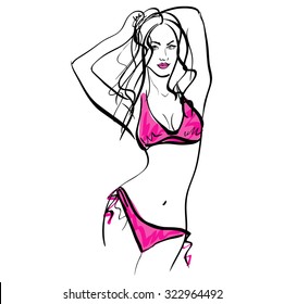 Girl in bikini, vector, sketch