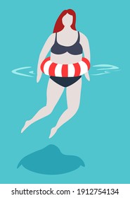 Girl in bikini woman in swimsuit swimming in pool . Vector female character relaxing in water summer sport and outdoor activity resort lying on liquid surface recreation and weekend or vacation