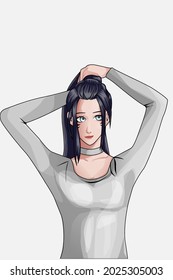 Girl binding her hair hand drawing vector