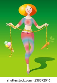 a girl binds to a meter that measures the gitovitaun ice cream and a carrot