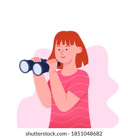 Girl With Binocular Flat Illustration