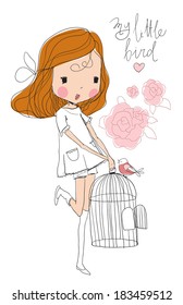 girl and bird 