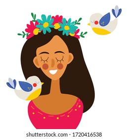girl and bird illustration feminine