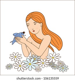 girl and bird (vector)