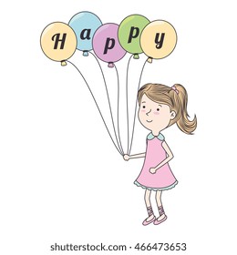 girl birthday balloons isolated flat icon design