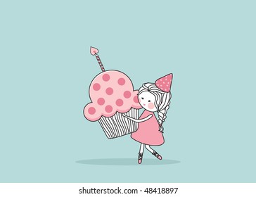 girl with birthday cupcake