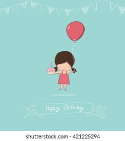 Girl Birthday Cupcake Balloons Drawing By Stock Vector (Royalty Free ...