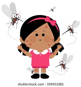 Girl bitten by mosquitoes. Vector illustration
