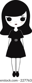 Girl in black dress icon flat vector illustration