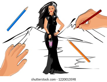 Girl in a black dress with a lantern in her hands
