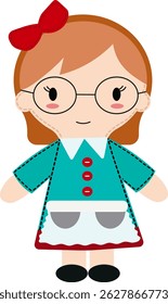 girl in black glasses flat vector no background