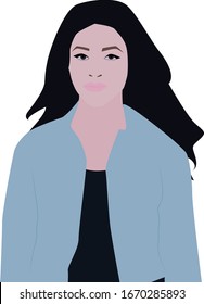 Girl with black hair, illustration, vector on white background.