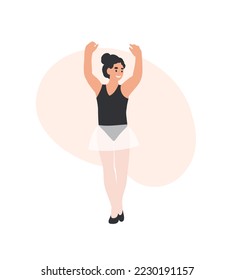 Girl in black leotard dancing classic ballet. Ballet classes cartoon flat vector illustration isolated on white background. Children, child, kid Ballet dancer