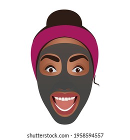 Girl in a black mask. Facial skin care. Close-up of the girl's face. Cosmetic procedures.