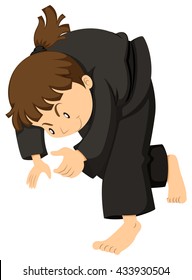 Girl in black outfit doing judo illustration