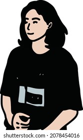 girl in black sees interesting things while walking