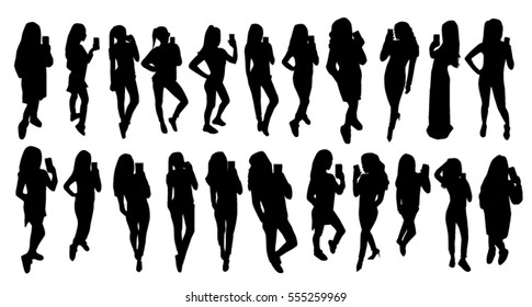 Girl Black Silhouettes Taking Selfie Smart Stock Vector (Royalty Free ...