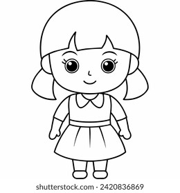 girl black and white vector illustration for coloring book	