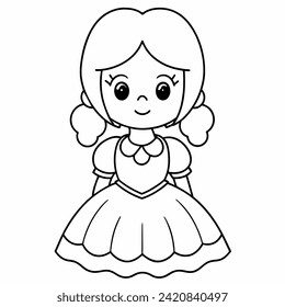 girl black and white vector illustration for coloring book