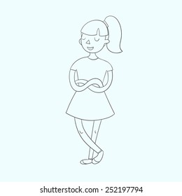 Girl black and white vector illustration