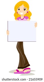 Girl with Blank Cardboard - Vector