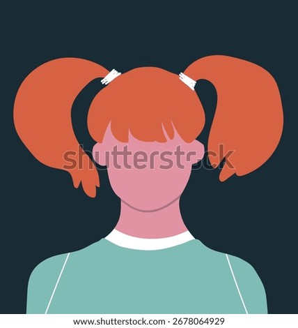 Girl, blank empty face portrait. Hand drawn vector illustration.
