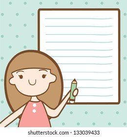 Girl  with blank paper for your text, Cartoon illustration