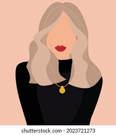 Girl with blond hair. Vector flat illustration of a young lady in a turtleneck. Contemporary painting. Design for cards, posters, backgrounds, textiles, templates, avatars.