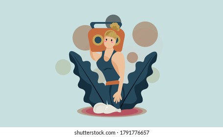 A Girl With Blonde Hair And Dark Blue Color Palette And A Radio Tape In Leisure Vector Illustration Character Design