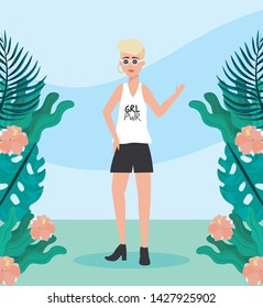 girl with blouse and short casual clothes with hairstyle