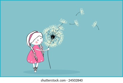 girl blowing dandelion