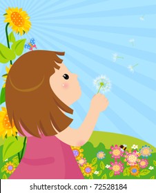 girl blowing dandelion