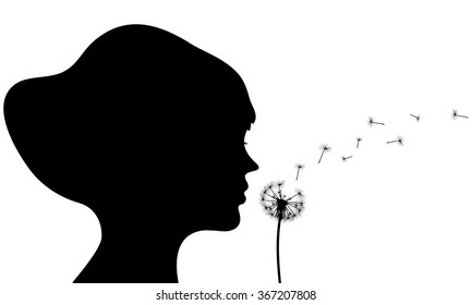 
girl blowing dandelion silhouette