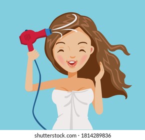 Girl Blowing Her Hair Hair Dryer Stock Vector (Royalty Free) 1814289836 ...