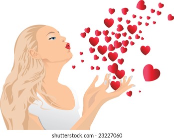 Girl blowing kisses.Vector illustration.The file can be scaled to any size.