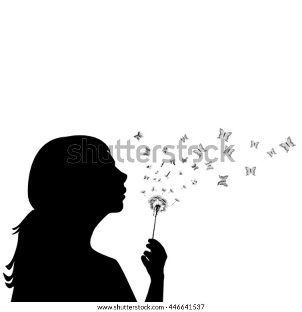 Girl Blowing On Dandelion Seeds Transforming Stock Vector (royalty Free 