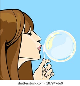 Girl blowing soap bubbles
