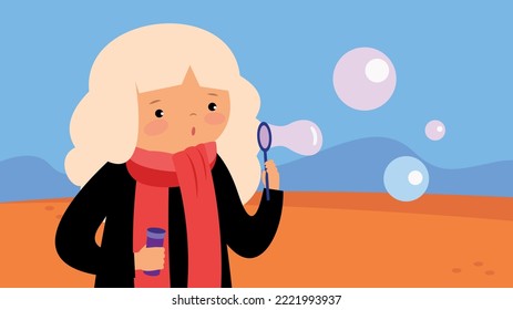 girl blowing soap bubbles in autumn park