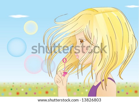 girl blows balloons